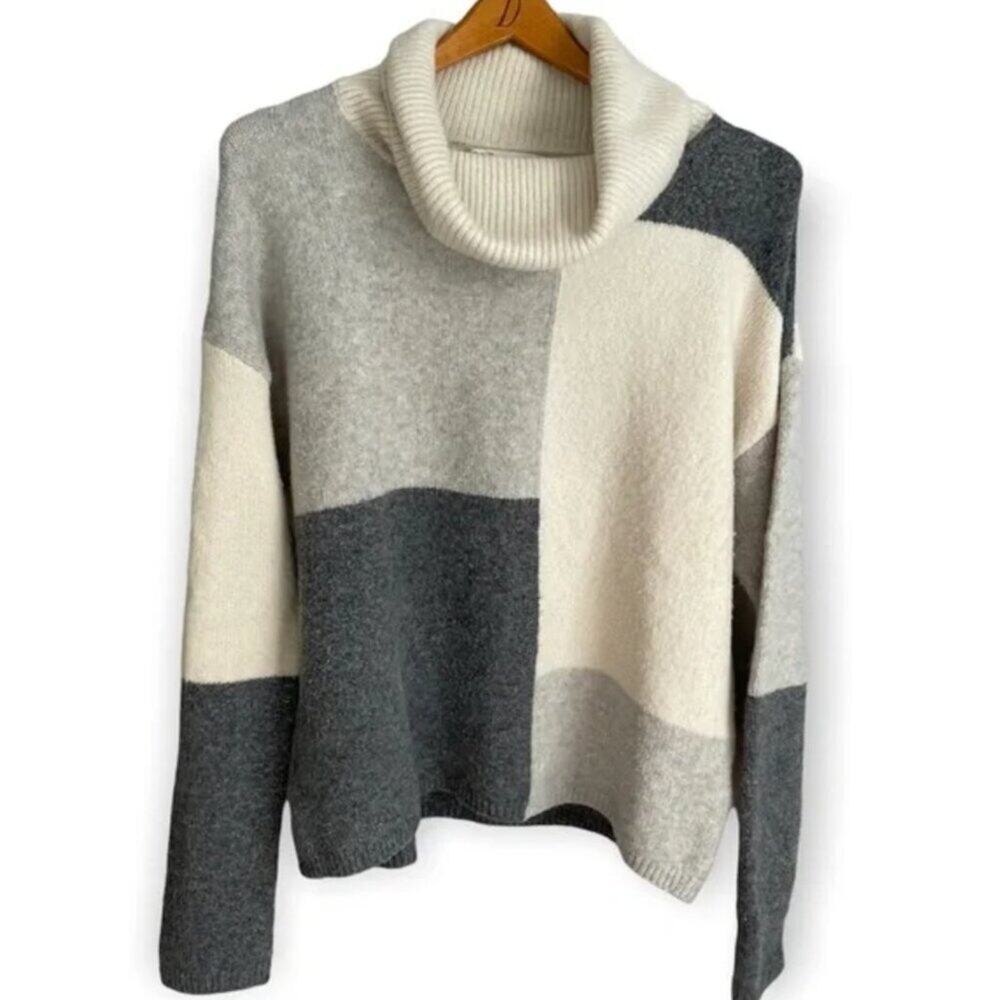 C&C California Patch Colorblock Chunky Knit Turtleneck Sweater Boxy Medium
